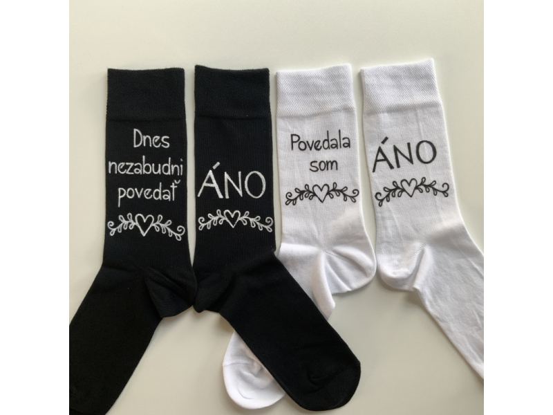 Maľované ponožky pre ženícha a nevestu (sada biele + čierne)
