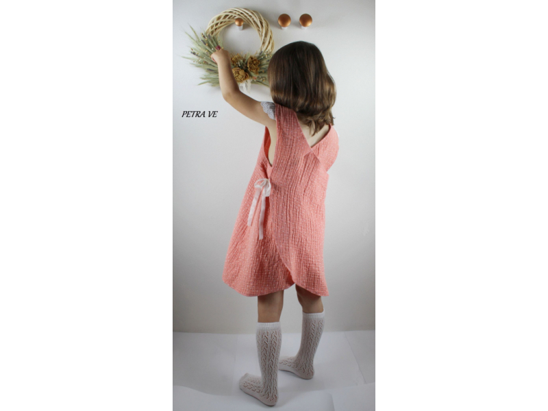 Detské ľanové šaty, zavinovacie-svetloružové