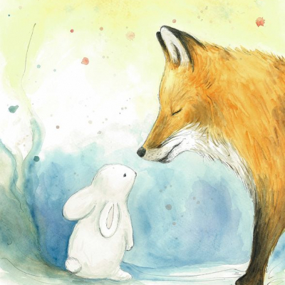 Líška a zajac, ilustrácia, obrázok na stenu