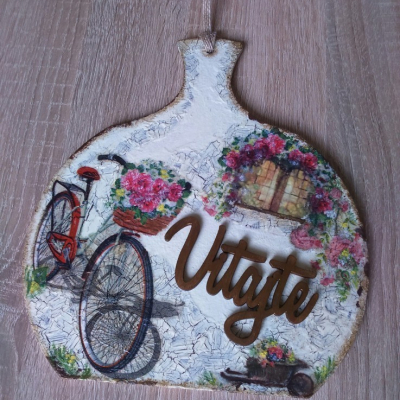 Dekoračný lopárik - Bicykel s košíkom plným ruží