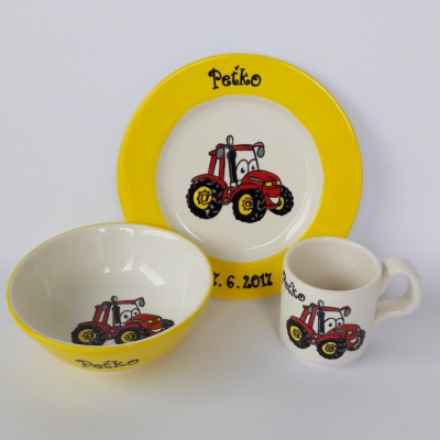 Hrnček, miska a tanier - traktor