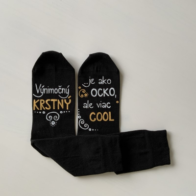 Maľované čierne + horčicové ponožky pre KRSTNÚ a KRSTNÉHO, ktorí sú výnimoční a COOL