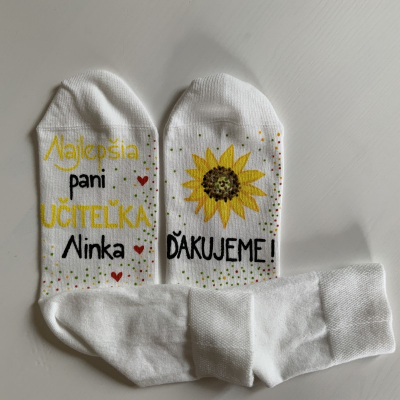 Maľované ponožky pre najlepšiu pani učiteľku so slnečnicou ❤️