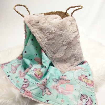 Detská deka jednorožce s trblietkami/ dusty rose minky luxe