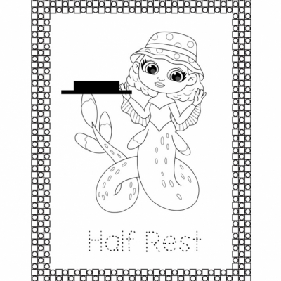 Mermaids With Music Symbols - coloring and tracing book