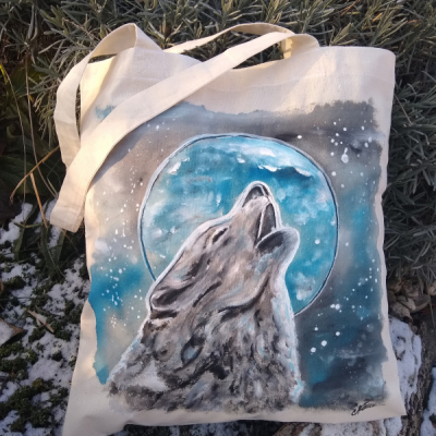 Maľovaná taška s vlkom