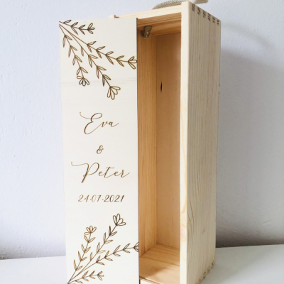 Drevená krabička na víno - kvety