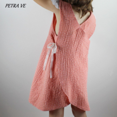 Detské ľanové šaty, zavinovacie-svetloružové