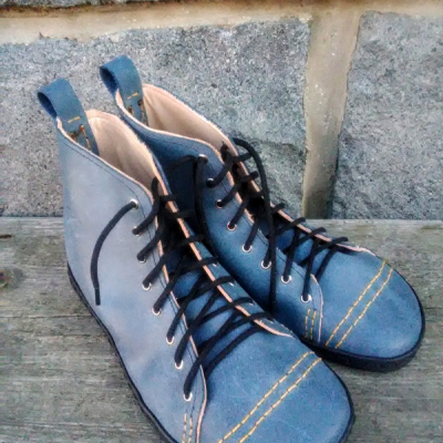 Kožené barefoot topánky modré vysoké 