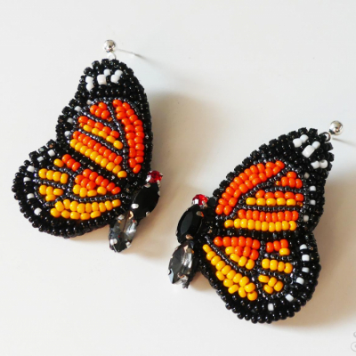 Šité handmade náušnice motýle monarch