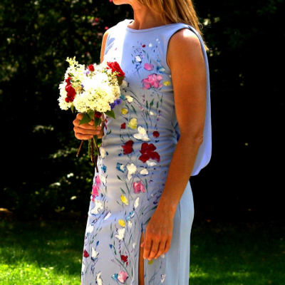 nežné romantické ručne maľované svadobné šaty 