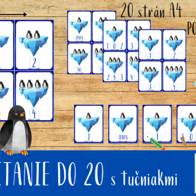 Zima, Počítanie do 20 s tučniakmi, Matematika, Kartičky (Súbor PDF)