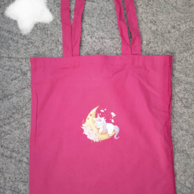 Nákupná bavlnená taška s dlhými ušami (Ružová - Jednorožec)
