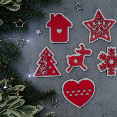 Drevené Vianočné ozdoby – Červený SET 6ks