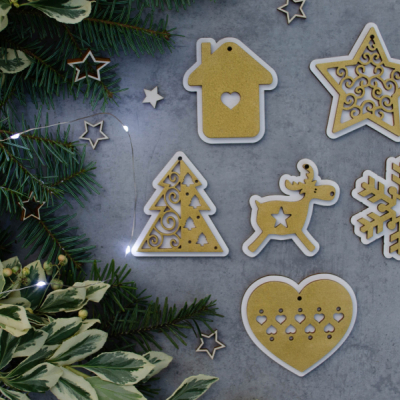 Drevené Vianočné ozdoby – Zlatý SET 6ks