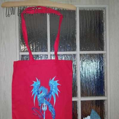 Hrubšia bavlnená nákupná taška s dlhými ušami (Červená - Tyrkysový DRAK)