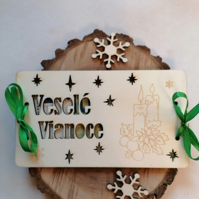 Vianočné drevené obálky na finančny dar  _sviečky