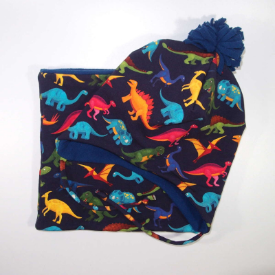 Set čiapka a nákrčník na zimu farebné dinosaury 52-54