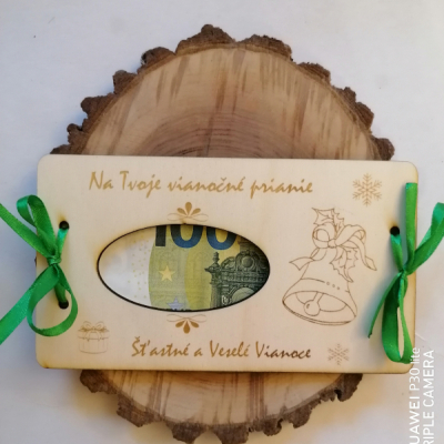 Vianočné drevené obálky na finančny dar _ zvonček 