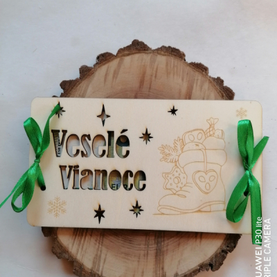 Vianočné drevené obálky na finančny dar _ papučka